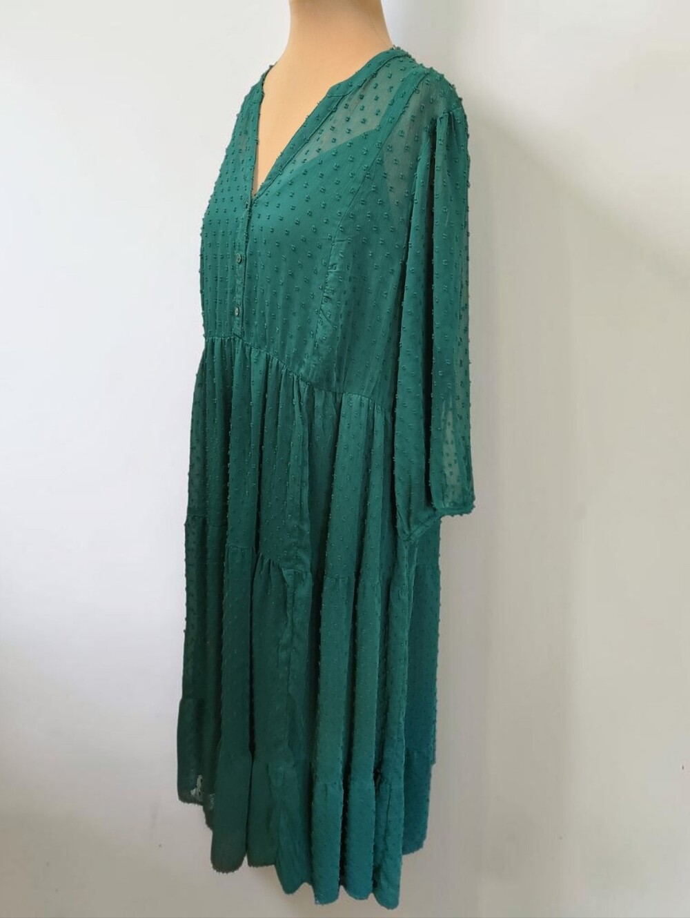 TORRID Green Clip Dot Tiered Midi Dress - Size 4X - Picture 6 of 14